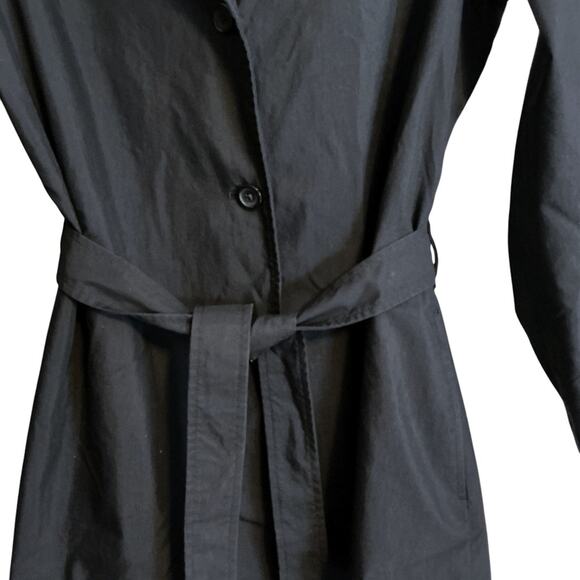 Eddie Bauer Black Cotton Single Breasted Belted Trench Jacket M Lightweight - Picture 6 of 10